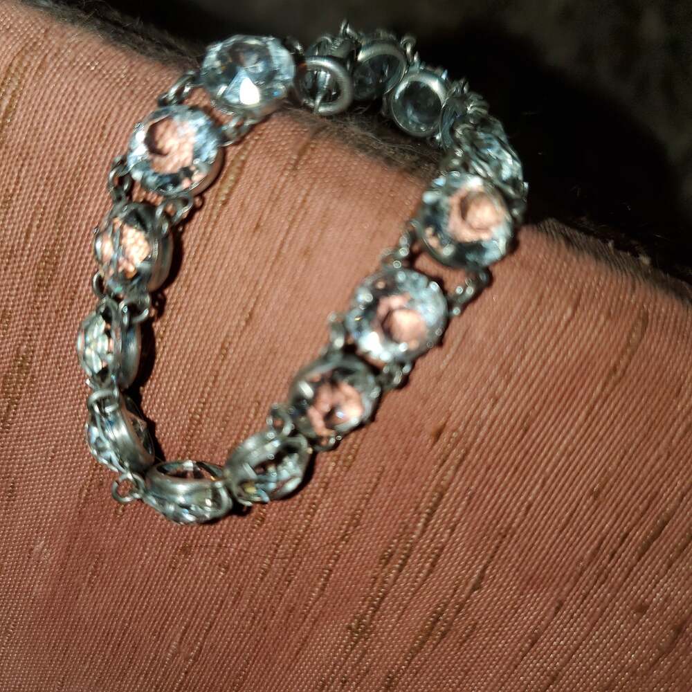 Vintage 1920s Art Deco Sterling Silver&Clear Lead Crystal Tennis Braclet